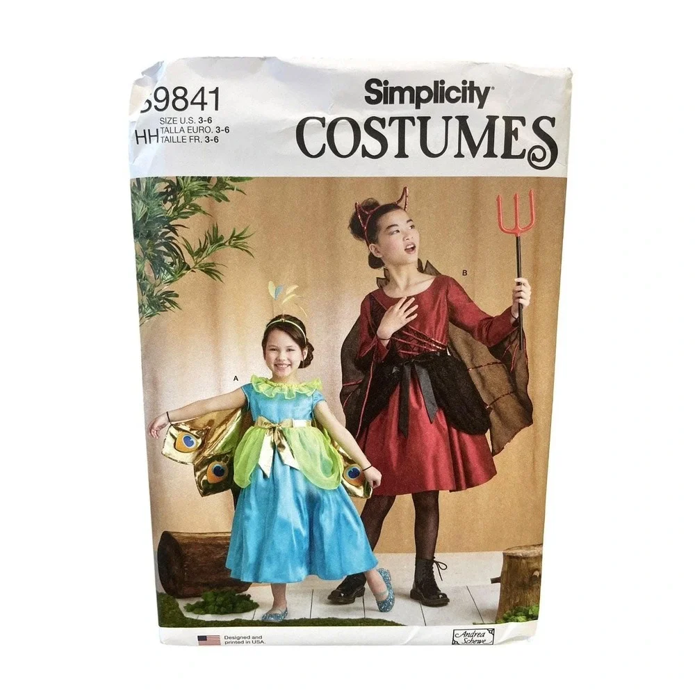 Simplicity S9841 Costumes Dress Peacock Devil Kids 3-6 Children Halloween Play